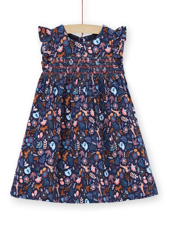 Vestido de color azul marino con estampado, para bebé niña KISAROB1 / 20WG09O1ROB070